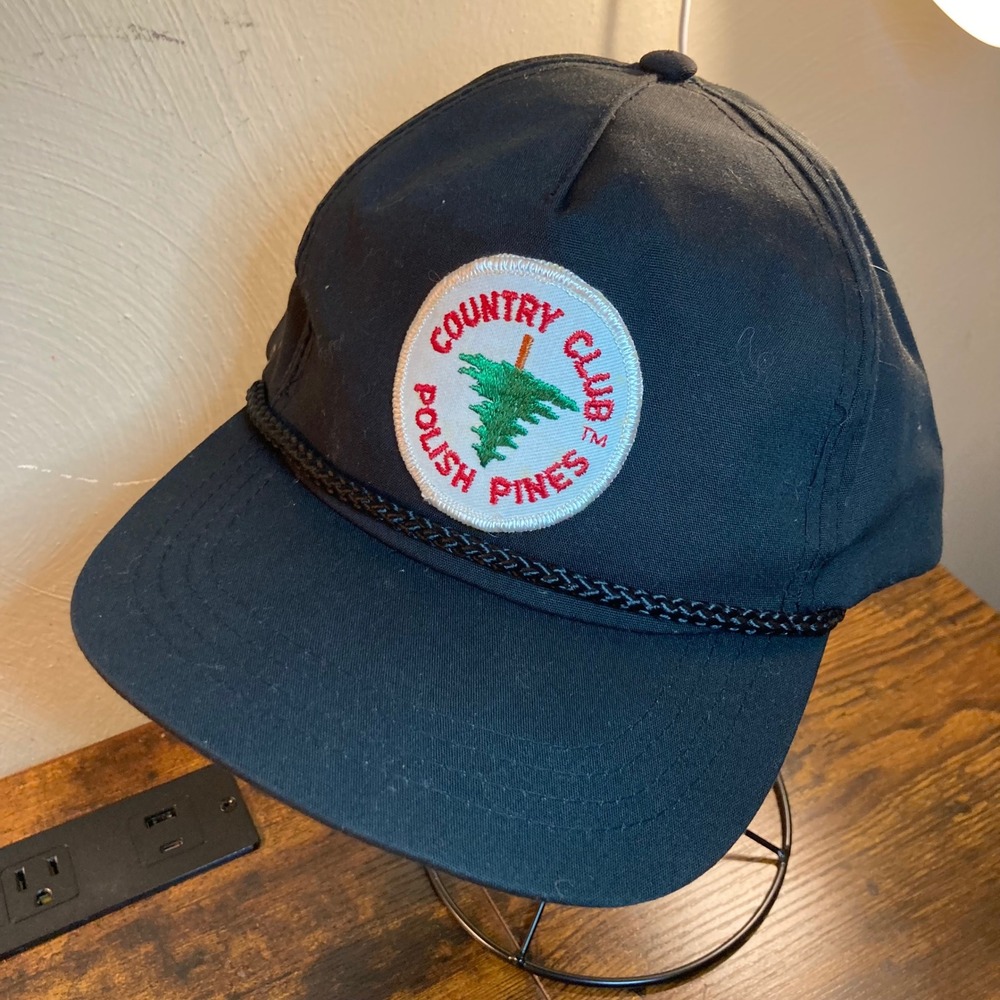 Polish Pines Country Club Vintage Snapback Rope Hat Black Green Brim Yupoong